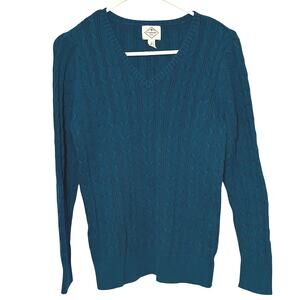 St. John’s Bay Cable Knit Sweater Women’s Large Teal V-Neck Cozy Classic